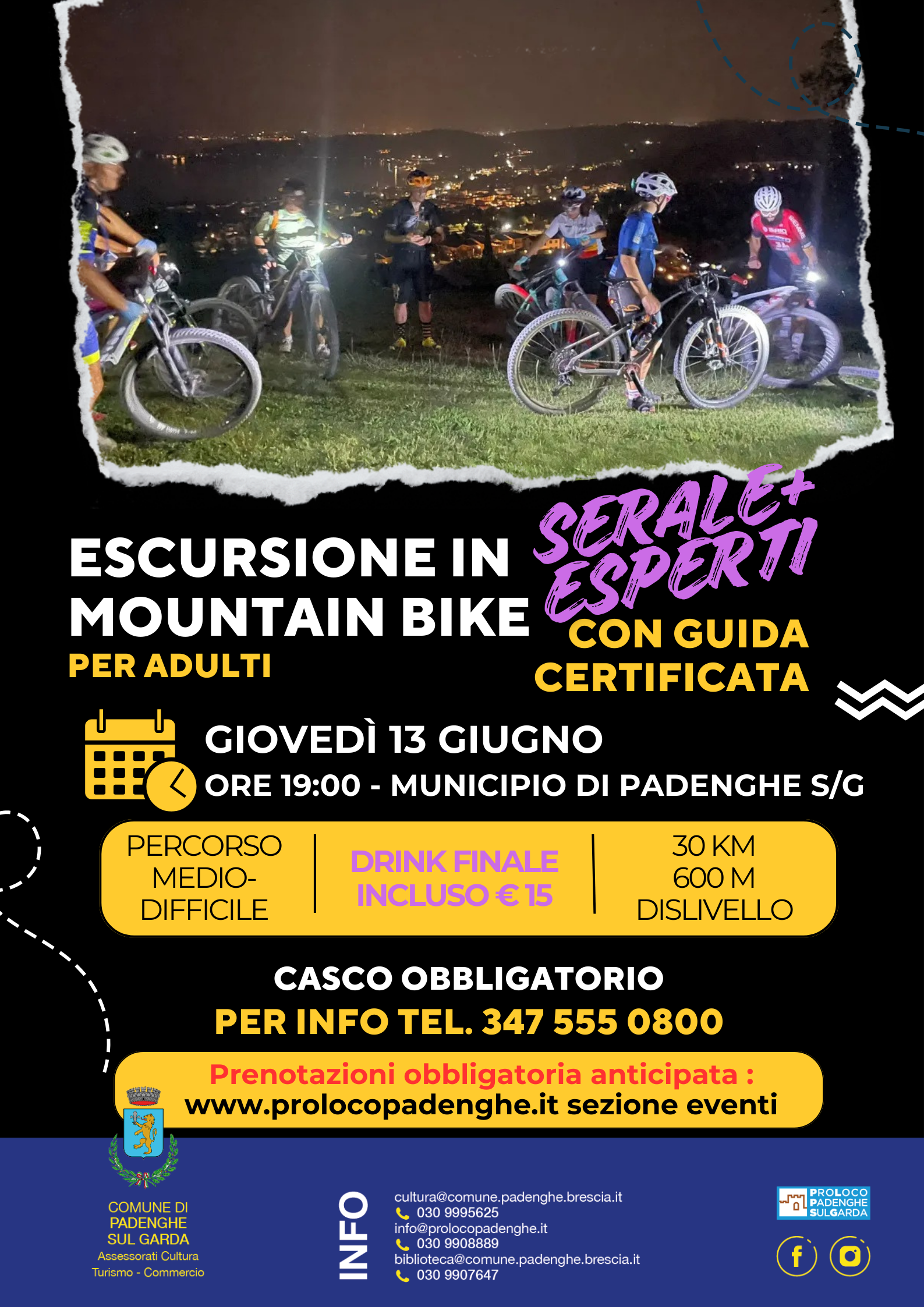 ESCURSIONE SERALE IN MOUNTAIN BIKE PER ESPERTI 13 GIUGNO